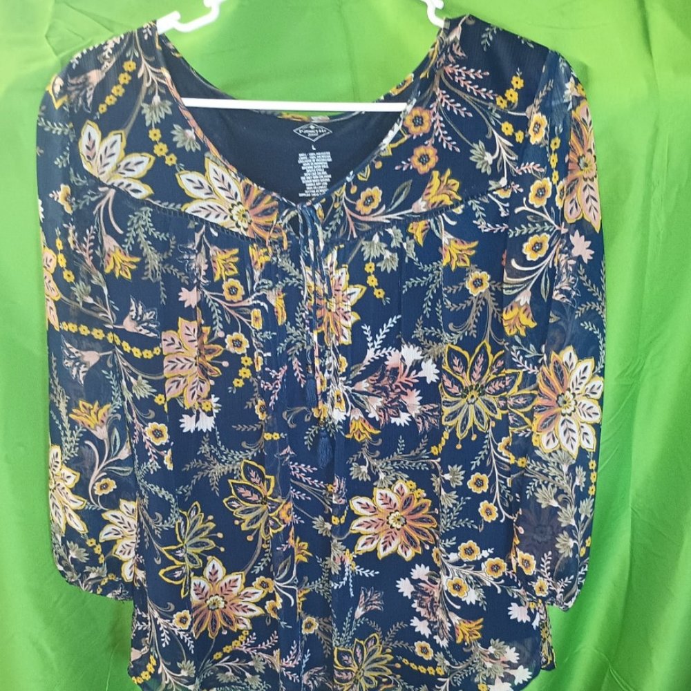 St. John’s Bay Navy Floral Peasant Blouse